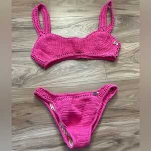 She Made Me Pink Crochet Bikini Set